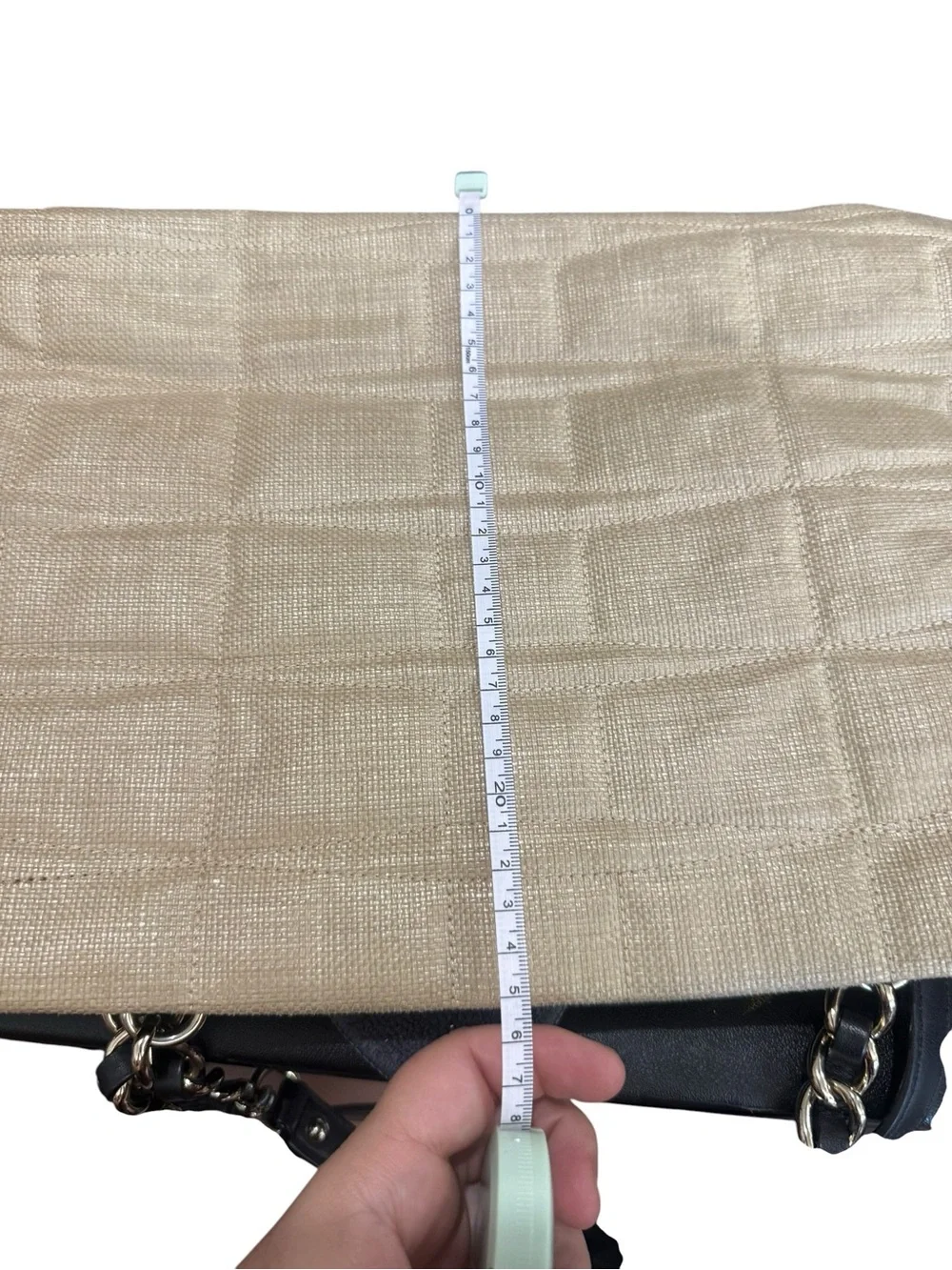 kate spade Beige Woven Shoulder Bag with Black Bow and Chain Straps